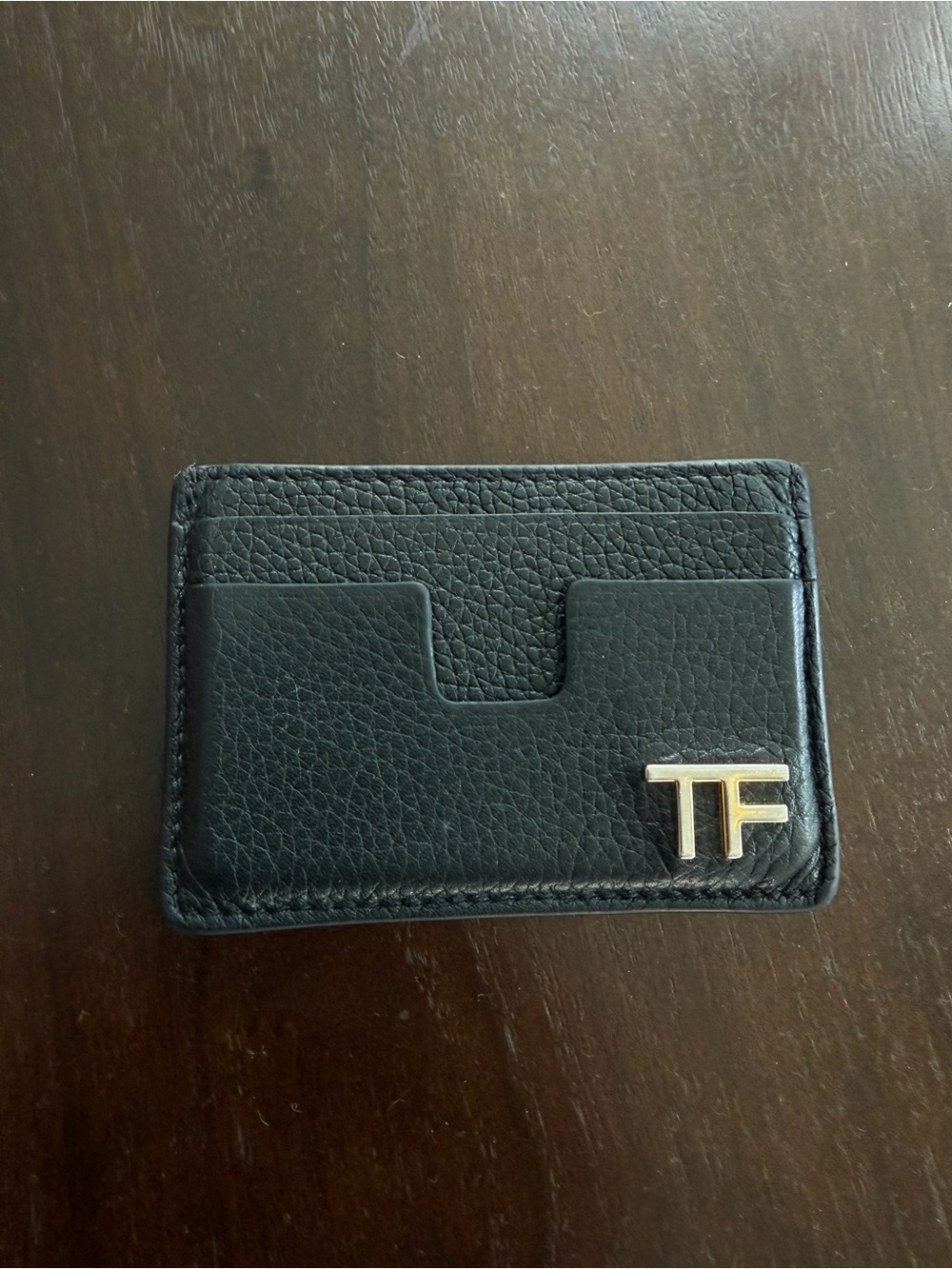 Tom Ford Black Leather Card Holder with Gold TF Logo